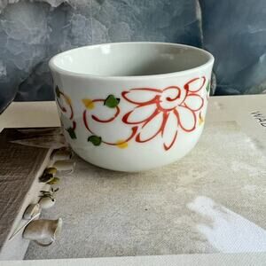 Asian Ceramic Bowl Small 3.5 x 2.5" White Red Flower Painted